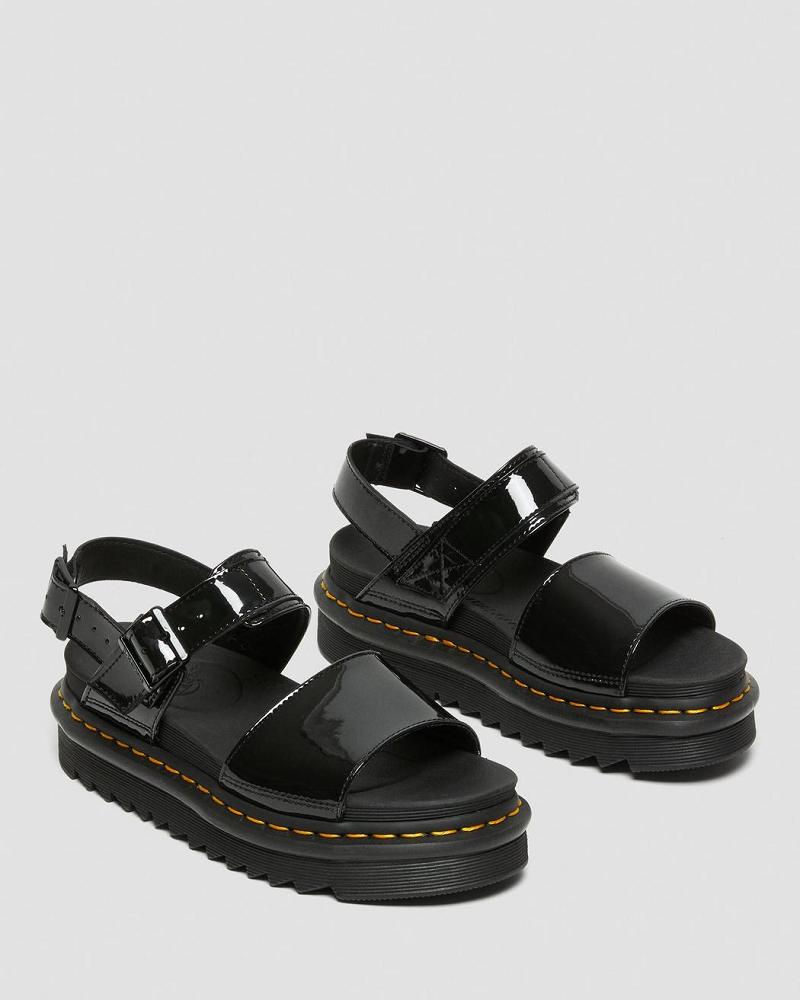 Dr Martens Voss Lak Leren Gladiator Sandalen Dames Zwart | NL 481MQZ